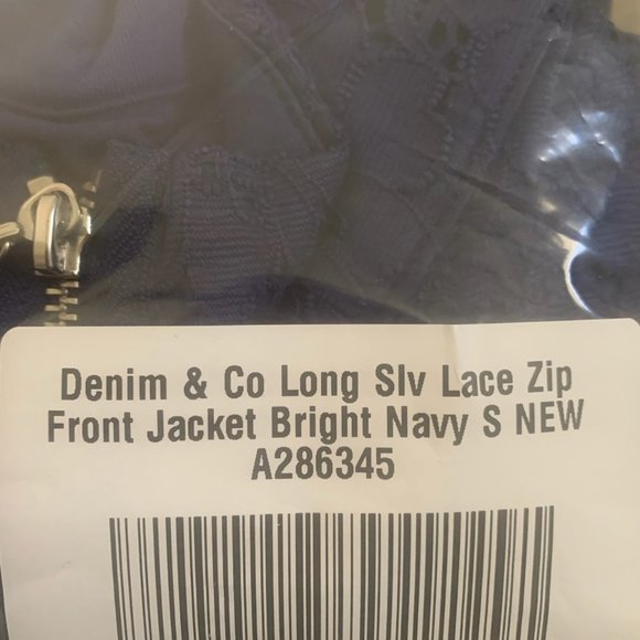 NWT DENIM & CO NAVY LACE ZIP FRONT JACKET SMALL - Picture 9 of 9